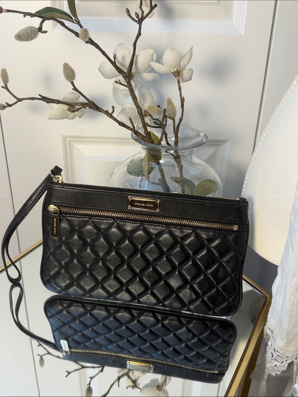 Michael Kors Black Quilted Leather Wristlet